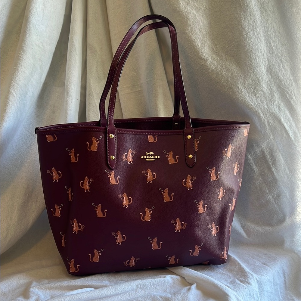 Coach Purple Tote with Signature Gold Details
